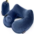 AirComfy Daydreamer Inflatable Neck Travel Pillow - Luxuriously Soft Washable Cover and Compact Packsack with Travel Clip - for Lightweight Support in Airplane, Car, Train, Bus and Home - Dark Blue