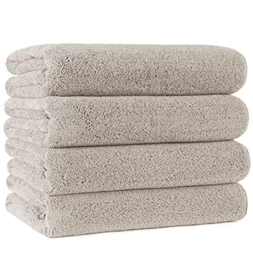 POLYTE Microfiber Quick Dry Lint Free Bath Towel, 57 x 30 in, Pack of 4 (Beige)
