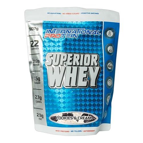 International Protein Superior Whey Protein Powder, Cookies and Cream 907 g