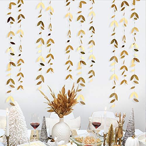 52 Ft Gold Spring Party Decorations Leaves Garland Kit Paper Hanging Gold Leaves Streamer Banner for Gold Birthday Baby Shower Wedding Engagement Bridal Shower Showcase Holiday Party Decor (4 Packs)