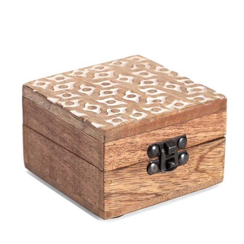 Willow & SilkJewellery Storage Gift Console Decor Ornament Square Wooden Carved Trinket Box