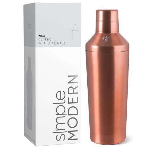 Simple Modern Cocktail Shaker Set with Jigger Lid | Stainless Steel Boston Shaker Insulated Martini Mixer for Mocktails | Gifts for Men Women Him Her | Classic Collection | 20oz | Metallic Copper