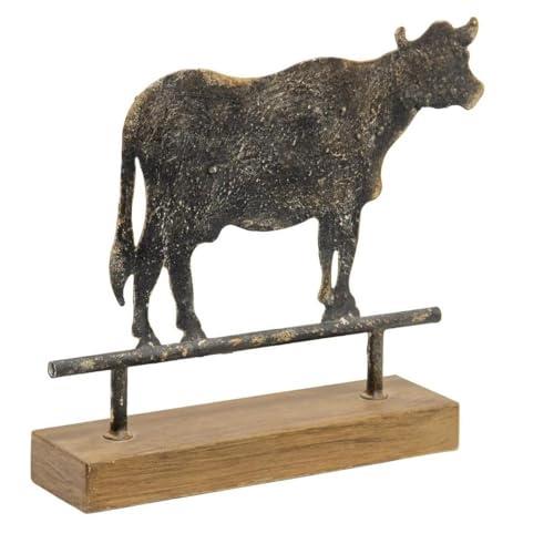Metal Figurine Animal Statue Art Indoor Home Decor Cow Statue on Base Ornament