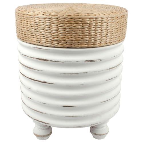 Willow & SilkFurniture Wooden Chair Room Decor Round Designer White Side Table Cushion Stool