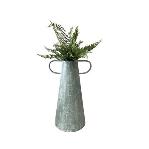 Willow & SilkIndoor Outdoor Green Iron Metal Flower Home Decor Modern Art Long Vase w/Handle