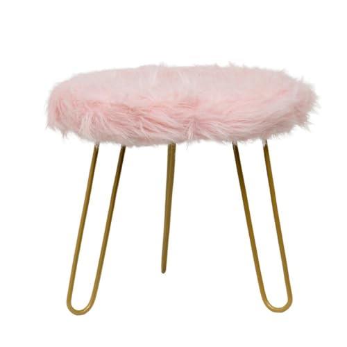 Willow & SilkStool Side Table Room Decor Metal MDF Art Pink Faux Fur 3-Golden Legged Stool