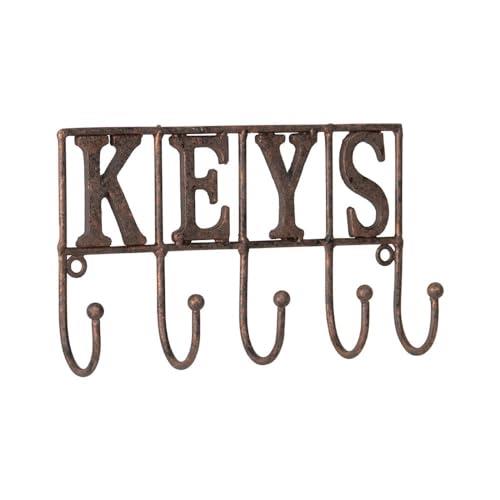 Metal Organiser Indoor Coat Hat Robe Scarf Cast-Iron 'Keys' Sign 5 Hook Hanger