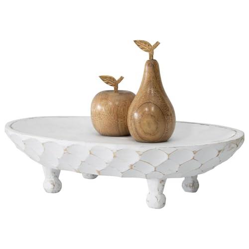 Willow & SilkHandmade Durable Fruit Serving Plate Table Decor Wooden Footed Oval Bowl - White