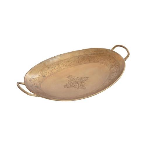 Willow & Silk Handmade Iron Table Decor Oval Etched Antique Gold Colour Tray