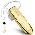 New bee Bluetooth Earpiece V5.0 Wireless Handsfree Headset 24 Hrs Driving Headset 60 Days Standby Time with Noise Cancelling Mic Headsetcase for iPhone Android Samsung Laptop Truck Driver, Gold