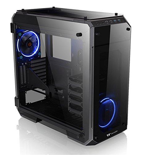 Thermaltake View 71 4-Sided Tempered Glass Vertical GPU Modular SPCC E-ATX Gaming Full Tower Computer Case with 2 Blue LED Riing Fan Pre-Installed CA-1I7-00F1WN-00