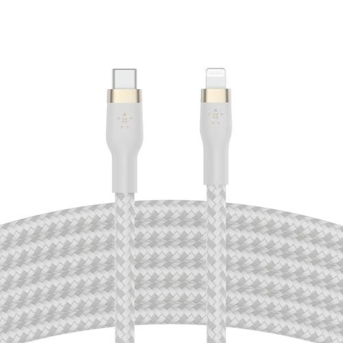 Belkin BoostCharge Pro Flex Braided USB Type C to Lightning Cable (2M/6.6ft), MFi Certified 20W Fast Charging PD Power Delivery for iPhone 14, iPhone 13, 12, 11, Pro, Max, Mini, SE, iPad - White