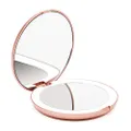 Fancii LED Compact Makeup Mirror for Handbag, 1X/10X Magnifying - Natural Daylight LED, Travel Size, Portable, 127mm Wide Illuminated Mirror, Rose Gold (Lumi)