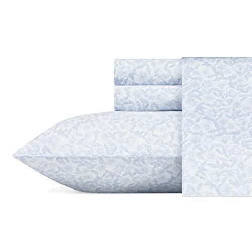 Laura Ashley Home - Full Sheets, Soft Sateen Cotton Bedding Set - Sleek, Smooth, & Breathable Home Decor,Blossoming Blue