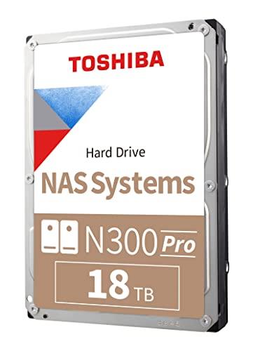 Toshiba N300 PRO 18TB Large-Sized Business NAS (up to 24 Bays) 3.5-Inch Internal Hard Drive - Up to 300 TB/Year Workload Rate CMR SATA 6 GB/s 7200 RPM 512 MB Cache - HDWG51JXZSTB