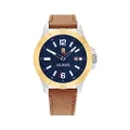 Tommy Hilfiger Ryan Round Analogue Wrist Men's Watch with Leather Strap, Blue/Light Brown