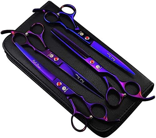 Purple Dragon 7.0 inch Dog Grooming Hair Cutting& Thinning Shear Pet Grooming Stainless Steel Scissors with Comb for Pet Groomer (Purple)