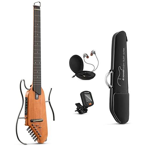 Donner HUSH-I Guitar For Travel - Portable Ultra-Light and Quiet Performance Headless Acoustic-Electric Guitar, Mahogany Body with Removable Frames, Gig Bag, and Accessories