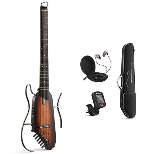 Donner HUSH-I Guitar For Travel - Portable Ultra-Light and Quiet Performance Headless Acoustic-Electric Guitar, Mahogany Body with Removable Frames, Gig Bag, and Accessories