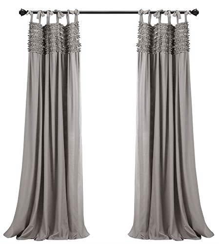 Lush Decor, Gray Lydia Curtains Ruffle Window Panel Set for Living, Dining, Bedroom (Pair), 95” x 40 L