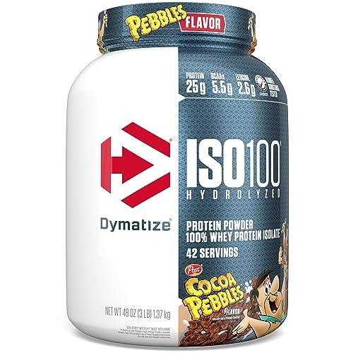 Dymatize ISO100 Hydrolyzed Protein Powder, 100% Whey Isolate Protein, 25g of Protein, 5.5g BCAAs, Gluten Free, Fast Absorbing, Easy Digesting, Cocoa Pebbles, 3 Pound,1.4 kg (Pack of 1)
