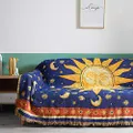 MayNest Sun And Moon Stars Hippie Throw Blanket Celestial Tapestry Double-sided Reversible Woven Cotton Home Decor Bedding Chair Couch Recliner Cover Loveseat Rug Oversized Tassels Blue Yellow (91x71)