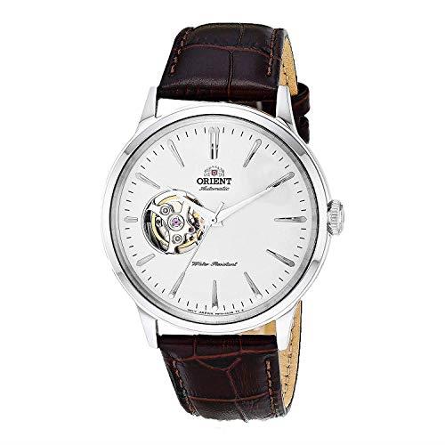Orient 'Bambino Open Heart' Japanese Automatic Stainless Steel and Leather Dress Watch, White, Modern