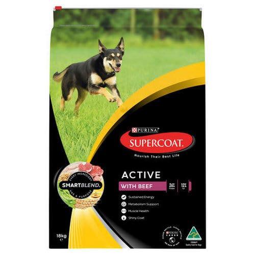 Purina Supercoat Adult Active Beef Dry Dog Food 18 Kg