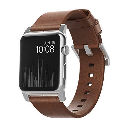 Nomad Hardware Horween Modern Band for Apple Watch, Silver/Rustic Brown, 45 mm