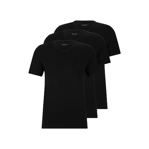 Hugo Boss BOSS Men's Cotton 3 Pack V-Neck T-Shirt, New Black, Small