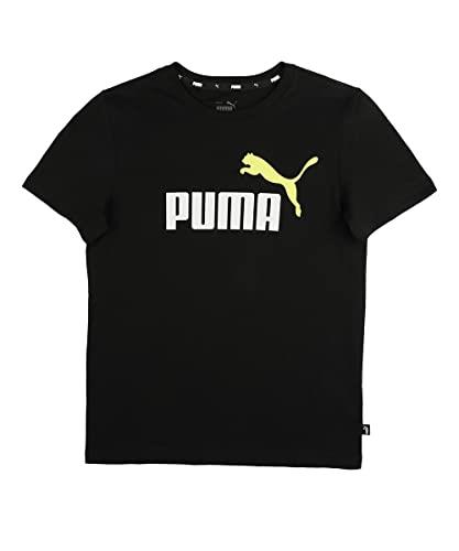 PUMA Boy's ESS+ 2 Col Logo Tee, Black-Lemon, US Medium