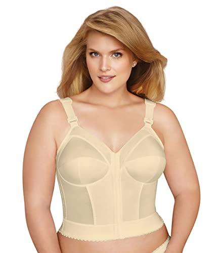 EXQUISITE FORM 5107530 Fully Slimming Wireless Back & Posture Support Longline Bra with Front Closure, Beige, 46C