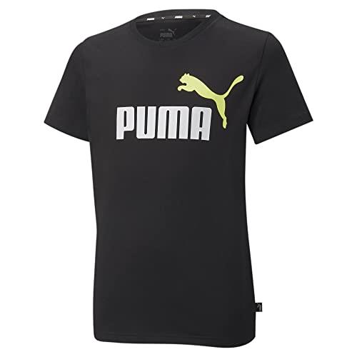 PUMA Boy's Essential + 2 Col Logo Tee, Black-Lemon, Medium