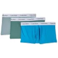 Calvin Klein Men's Cotton Stretch Low Rise Trunk, Vivid Blue/Arona/Sagebush Green with White Waist Bands, Large (Pack of 3)