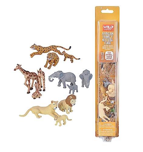 Wild Republic African Family Animal Figurines Tube, Zoo Animal Toys, Elephant, Lion, Giraffe and Cheetah Families Collection