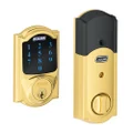 Schlage Z-Wave Connect Camelot Touchscreen Deadbolt with Built-in Alarm, Bright Brass, BE469 CAM 605, Compatible with Alexa via SmartThings, Wink or Iris