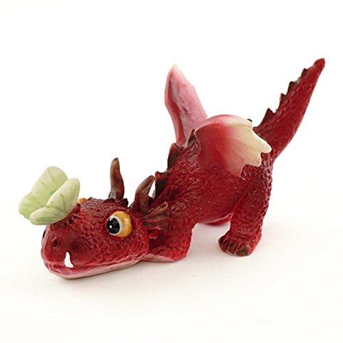 Top Collection Miniature Fairy Garden and Terrarium Mini Red Dragon Playing with Butterfly Figurine