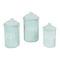 Creative Co-Op Metal Containers with Lids, Coffee, Tea, Sugar (Set of 3 Sizes/Designs) Food Storage, Mint Green