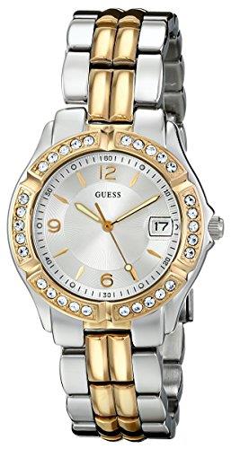 GUESS Gold-Tone Bracelet Watch with Date Feature. Color: Gold-Tone (Model: U85110L1), Two Tone/Silver Tone/Silver Tone, STONED BUBBLE