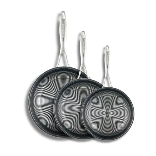 Circulon Steelshield C-Series Non Stick Clad Stainless Steel 22/25/32cm Frying Pan Triple Pack, Skillet Pack, Pots and Pans, Induction Compatible, Dishwasher Safe, Oven Safe, Silver