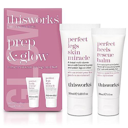 This Works Prep and Glow Gift Set: Perfect Legs Skin Miracle 50ml & Perfect Heels Rescue Balm 30ml, Travel Size