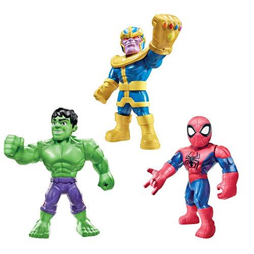 Playskool Heroes Marvel Super Hero Adventures Mega Mighties 25-cm Figure 3 Pack, Thanos, Spider-Man, Hulk Toys for Ages 3 and Up