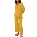 LILLUSORY Women's 2 Piece Trendy Outfits Oversized Slouchy Matching Lounge Sets Cozy Knit Loungewear Sweater Sets, Bright Yellow, Medium