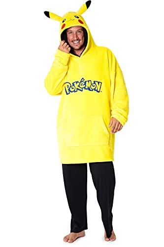Pokemon Oversized Blanket Hoodie, Pikachu Soft Sherpa Fleece Wearable Blanket (One Size, Yellow)