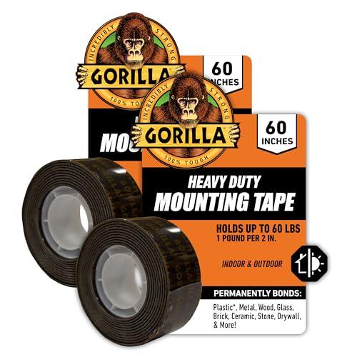 Gorilla - Heavy Duty Double Sided Mounting Tape, Weatherproof, 1" x 60", Black, (Pack of 2)