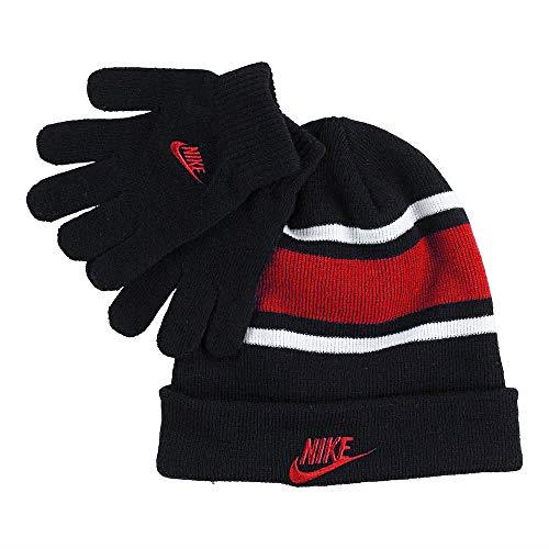 Nike Boy`s Futura Foldover Beanie & Glove 2 Piece Set (Black(9A2837-R1N)/Red, 8-20)