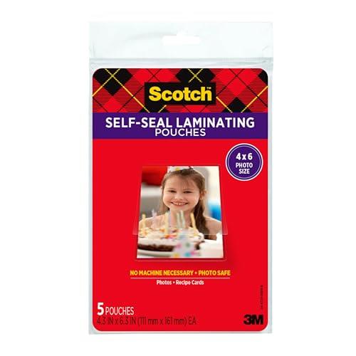 Scotch Self-Sealing Laminating Pouches, Glossy Finish, 4 3/8 x 6 3/8 Inches, 5 Pouches (PL900G)