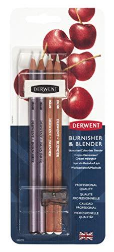 Derwent Blender & Burnisher Pencil Blister Pack, Set Of 4, Eraser & Sharpener Included, Professional Quality, 2301774