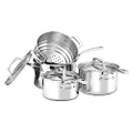 Essteele Per Sempre Clad 18/10 Stainless Steel 4 Piece cookware Set, Pots and Pans Set, Sauce pan Set with Steamer, Induction Compatible, Oven Safe, Silver
