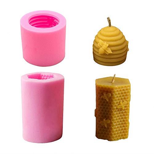 Fewo 2 Pack 3D Bee Honeycomb Candle Molds Beehive Silicone Mold for Homemade Beeswax Candle Soap Hand Lotion Bars Crayon Wax Melt Hives Candle Making Supplies